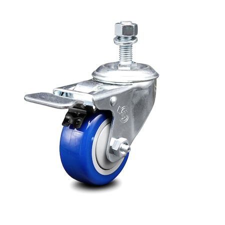 Service Caster 3.5 Inch Blue Polyurethane Swivel 1/2 Inch Stem Caster with Total Lock Brake SCC SCC-TSTTL20S3514-PPUB-BLUE-121315